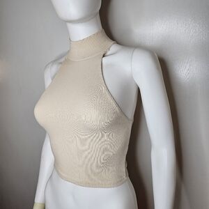 Women's Beige Cropped Sleeveless Ribbed Top Size XS Fashion Nova Turtleneck